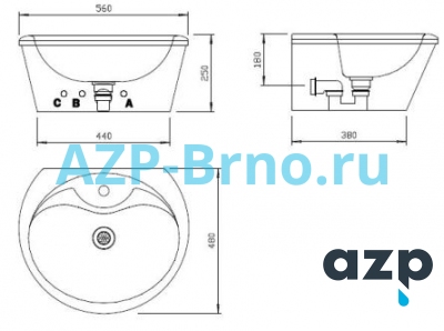 Раковина из нержавеющей стали AUM 013N AZP Brno Чехия (фото, схема)